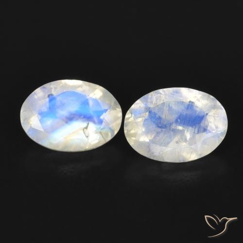 1.48ctw Naturale Bianco bluastro Pietra di luna arcobaleno, Ovale, Trasparente