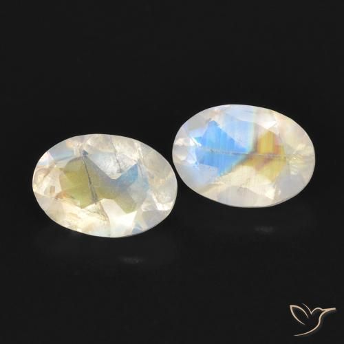 Gemme di Pietra di luna arcobaleno Bianco bluastro naturale da 1.49 ct, Ovale, Trasparente