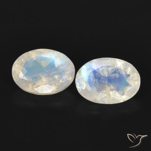 1.53ctw Naturale Bianco bluastro Pietra di luna arcobaleno, Ovale, Trasparente