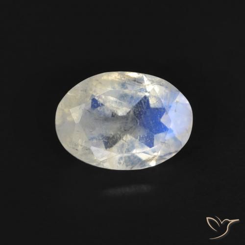 0.77ct Naturale Bianco bluastro Pietra di luna arcobaleno, Ovale, Trasparente