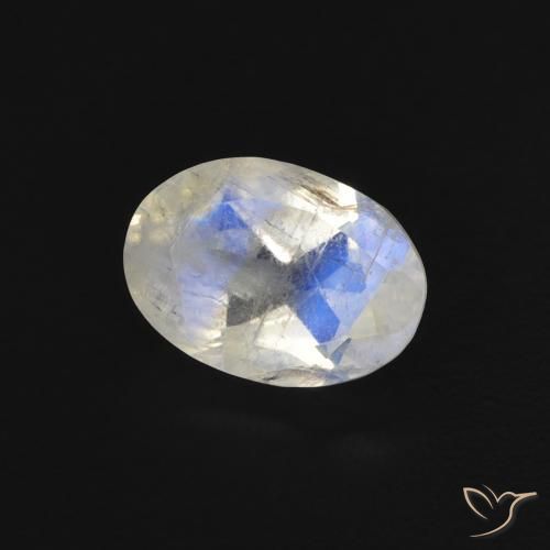 Pietra di luna arcobaleno Bianco bluastro naturale da 0.77 ct, Ovale, Trasparente