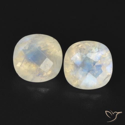 1.56ctw Naturale Bianco bluastro Pietra di luna arcobaleno, Cuscino, Traslucido