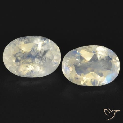 Gemme di Pietra di luna arcobaleno Bianco bluastro naturale da 1.47 ct, Ovale, Trasparente