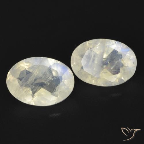 Gemme di Pietra di luna arcobaleno Bianco bluastro naturale da 1.48 ct, Ovale, Trasparente