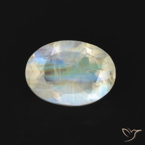 0.85ct Naturale Bianco bluastro Pietra di luna arcobaleno, Ovale, Trasparente