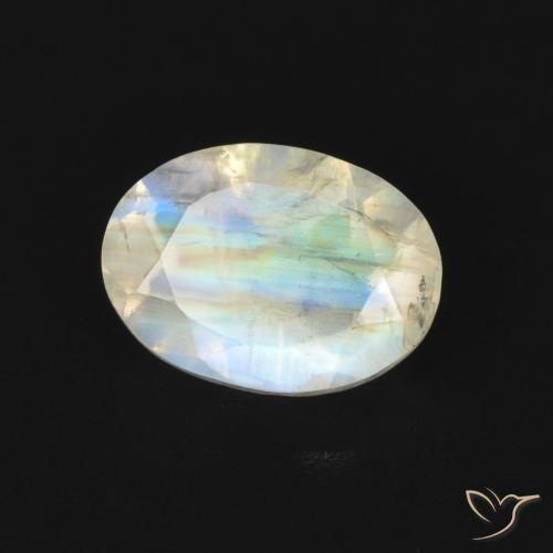 Pietra di luna arcobaleno Bianco bluastro naturale da 0.85 ct, Ovale, Trasparente
