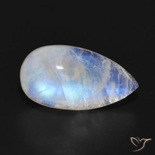 Pietra di luna arcobaleno Bianco bluastro naturale da 9.43 ct, Forma a pera, Traslucido