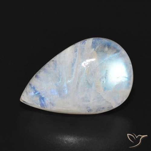 7.16ct Naturale Bianco bluastro Pietra di luna arcobaleno, Forma a pera, Traslucido