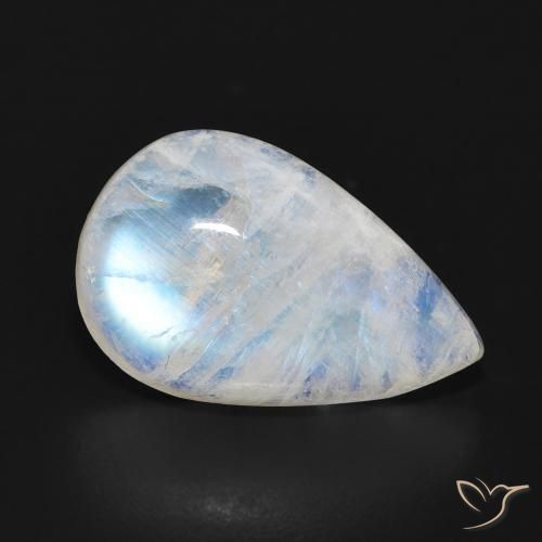 Pietra di luna arcobaleno Bianco bluastro naturale da 7.16 ct, Forma a pera, Traslucido