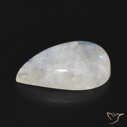 Pietra di luna arcobaleno Bianco bluastro naturale da 7.16 ct, Forma a pera, Traslucido
