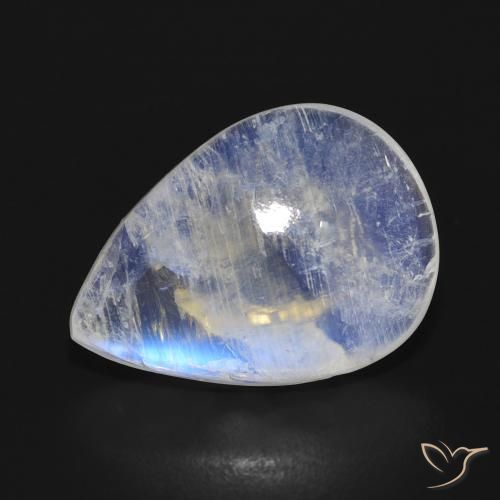 Pietra di luna arcobaleno Bianco bluastro naturale da 7.54 ct, Forma a pera, Traslucido