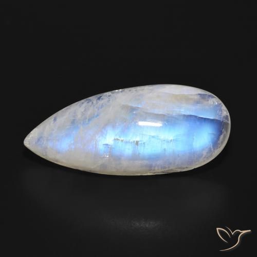 15.24ct Naturale Bianco bluastro Pietra di luna arcobaleno, Forma a pera, Traslucido