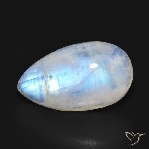 11.38ct Naturale Bianco bluastro Pietra di luna arcobaleno, Forma a pera, Traslucido