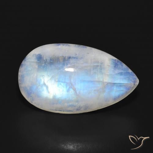 Pietra di luna arcobaleno Bianco bluastro naturale da 11.38 ct, Forma a pera, Traslucido