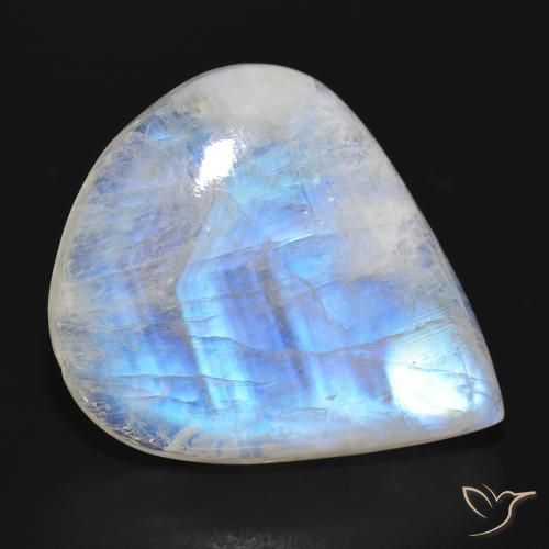 28.06ct Naturale Bianco bluastro Pietra di luna arcobaleno, Forma a pera, Traslucido