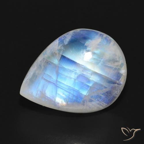 13.00ct Naturale Bianco bluastro Pietra di luna arcobaleno, Forma a pera, Traslucido
