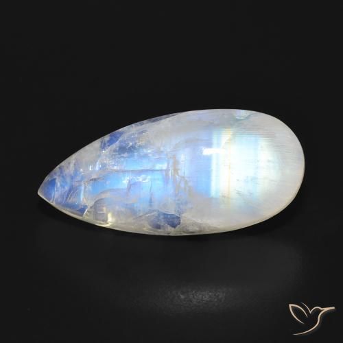 14.80ct Naturale Bianco bluastro Pietra di luna arcobaleno, Forma a pera, Traslucido