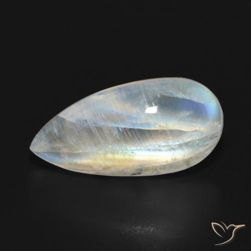 7.08ct Naturale Bianco bluastro Pietra di luna arcobaleno, Forma a pera, Traslucido
