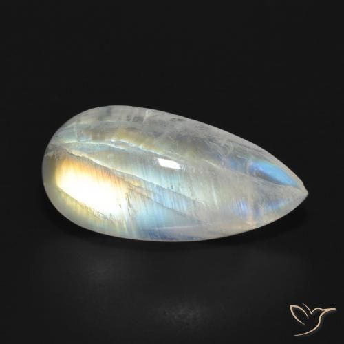 Pietra di luna arcobaleno Bianco bluastro naturale da 7.08 ct, Forma a pera, Traslucido