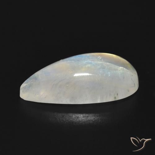 Pietra di luna arcobaleno Bianco bluastro naturale da 7.08 ct, Forma a pera, Traslucido