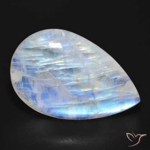 47.73ct Naturale Bianco bluastro Pietra di luna arcobaleno, Forma a pera, Traslucido
