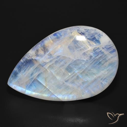 Pietra di luna arcobaleno Bianco bluastro naturale da 47.73 ct, Forma a pera, Traslucido