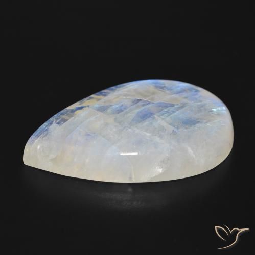 Pietra di luna arcobaleno Bianco bluastro naturale da 47.73 ct, Forma a pera, Traslucido