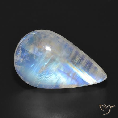 13.93ct Naturale Bianco bluastro Pietra di luna arcobaleno, Forma a pera, Traslucido