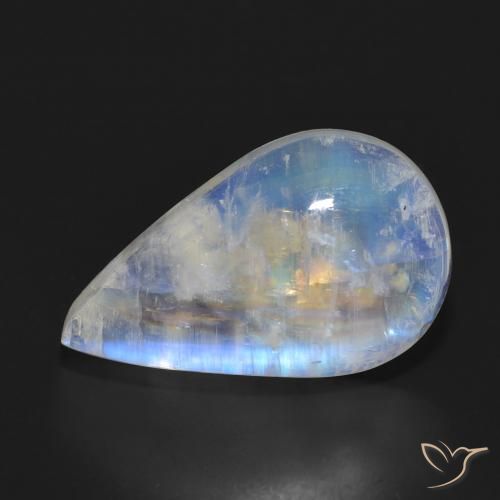 Pietra di luna arcobaleno Bianco bluastro naturale da 13.93 ct, Forma a pera, Traslucido