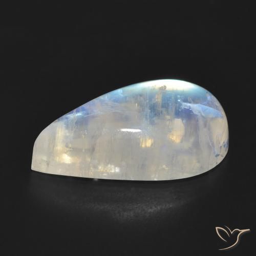 Pietra di luna arcobaleno Bianco bluastro naturale da 13.93 ct, Forma a pera, Traslucido