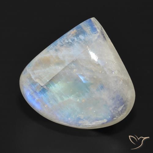 Pietra di luna arcobaleno Bianco bluastro naturale da 26.26 ct, Forma a pera, Traslucido