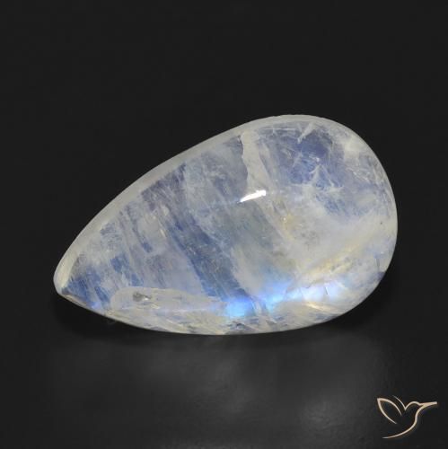 Pietra di luna arcobaleno Bianco bluastro naturale da 7.70 ct, Forma a pera, Traslucido