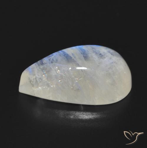 Pietra di luna arcobaleno Bianco bluastro naturale da 7.70 ct, Forma a pera, Traslucido