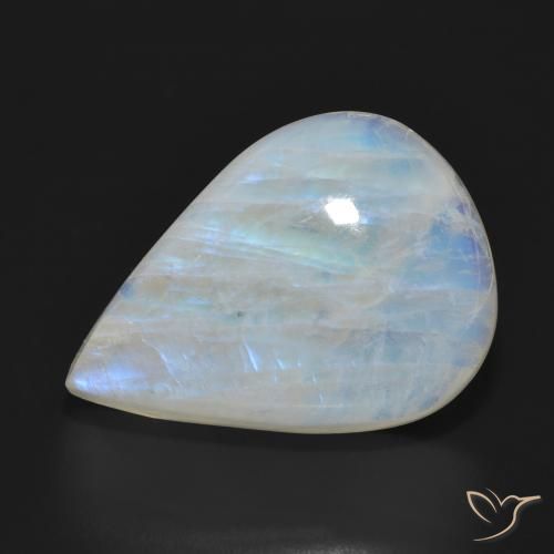 26.32ct Naturale Bianco bluastro Pietra di luna arcobaleno, Forma a pera, Traslucido