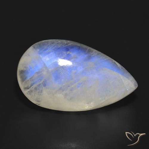 21.02ct Naturale Bianco bluastro Pietra di luna arcobaleno, Forma a pera, Traslucido