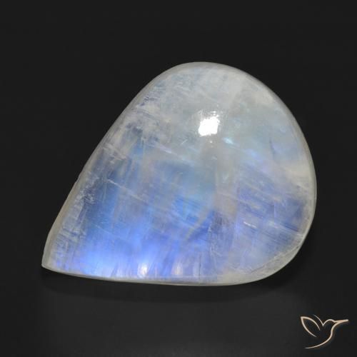 15.29ct Naturale Bianco bluastro Pietra di luna arcobaleno, Forma a pera, Traslucido