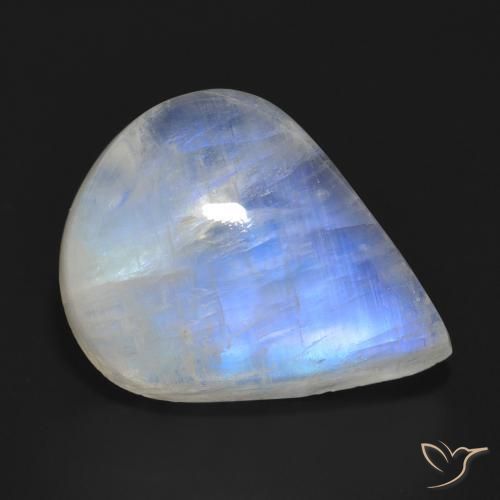 Pietra di luna arcobaleno Bianco bluastro naturale da 15.29 ct, Forma a pera, Traslucido