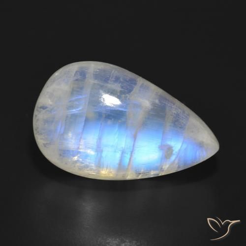 17.91ct Naturale Bianco bluastro Pietra di luna arcobaleno, Forma a pera, Traslucido