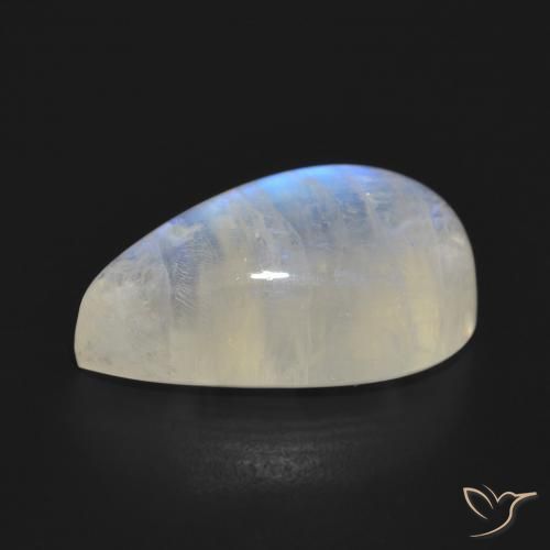 Pietra di luna arcobaleno Bianco bluastro naturale da 17.91 ct, Forma a pera, Traslucido