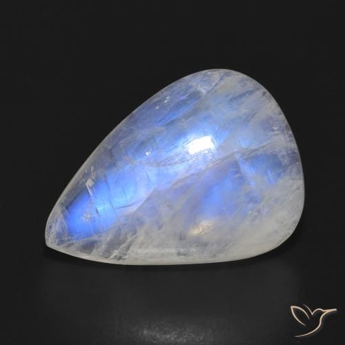 10.21ct Naturale Bianco bluastro Pietra di luna arcobaleno, Forma a pera, Traslucido