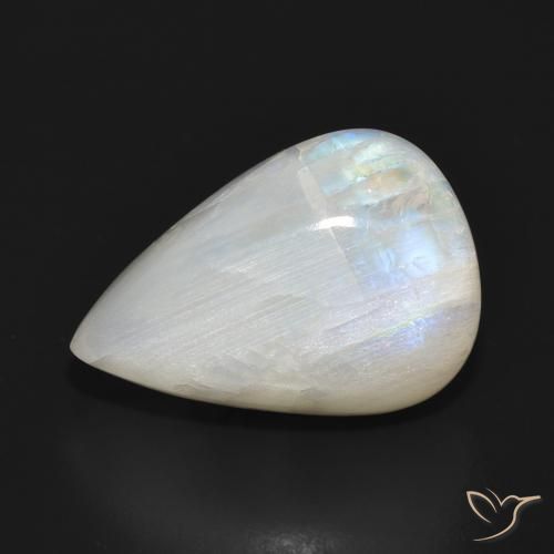 16.83ct Naturale Bianco bluastro Pietra di luna arcobaleno, Forma a pera, Traslucido