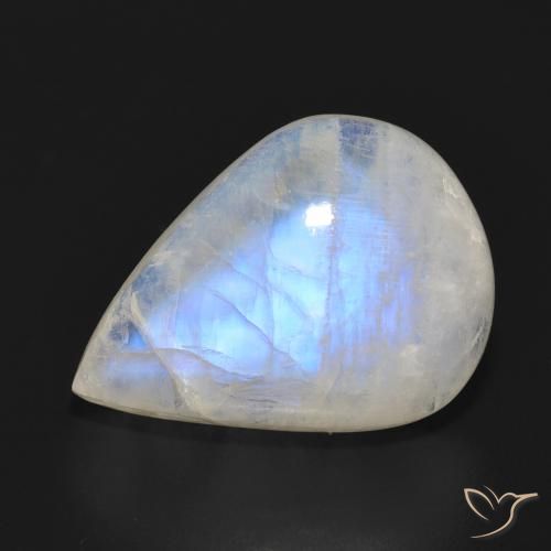 12.69ct Naturale Bianco bluastro Pietra di luna arcobaleno, Forma a pera, Traslucido