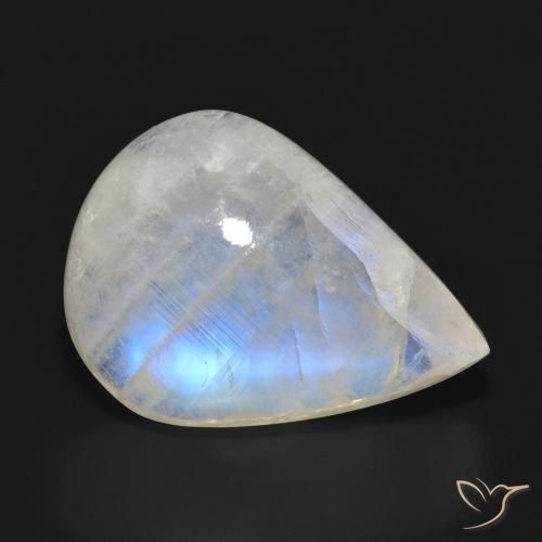 Pietra di luna arcobaleno Bianco bluastro naturale da 12.69 ct, Forma a pera, Traslucido