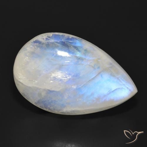 28.68ct Naturale Bianco bluastro Pietra di luna arcobaleno, Forma a pera, Traslucido