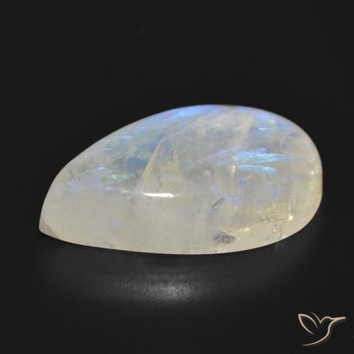 Pietra di luna arcobaleno Bianco bluastro naturale da 28.68 ct, Forma a pera, Traslucido