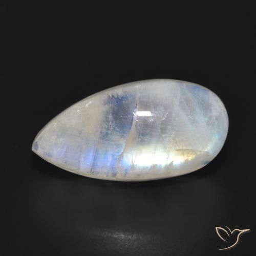 12.48ct Naturale Bianco bluastro Pietra di luna arcobaleno, Forma a pera, Traslucido