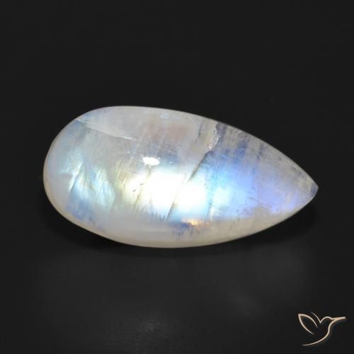 Pietra di luna arcobaleno Bianco bluastro naturale da 12.48 ct, Forma a pera, Traslucido