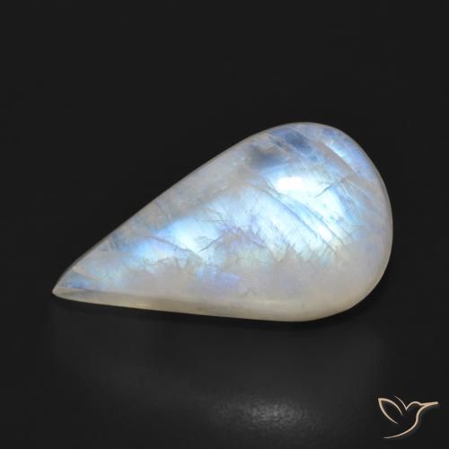12.76ct Naturale Bianco bluastro Pietra di luna arcobaleno, Forma a pera, Traslucido