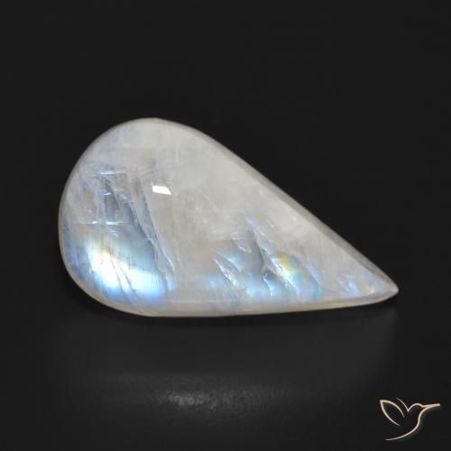 Pietra di luna arcobaleno Bianco bluastro naturale da 12.76 ct, Forma a pera, Traslucido