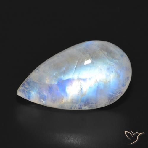 Pietra di luna arcobaleno Bianco bluastro naturale da 14.91 ct, Forma a pera, Traslucido